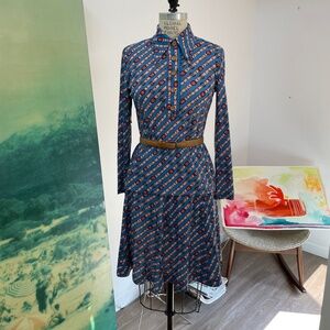 Vintage 70s luggage novelty print dress